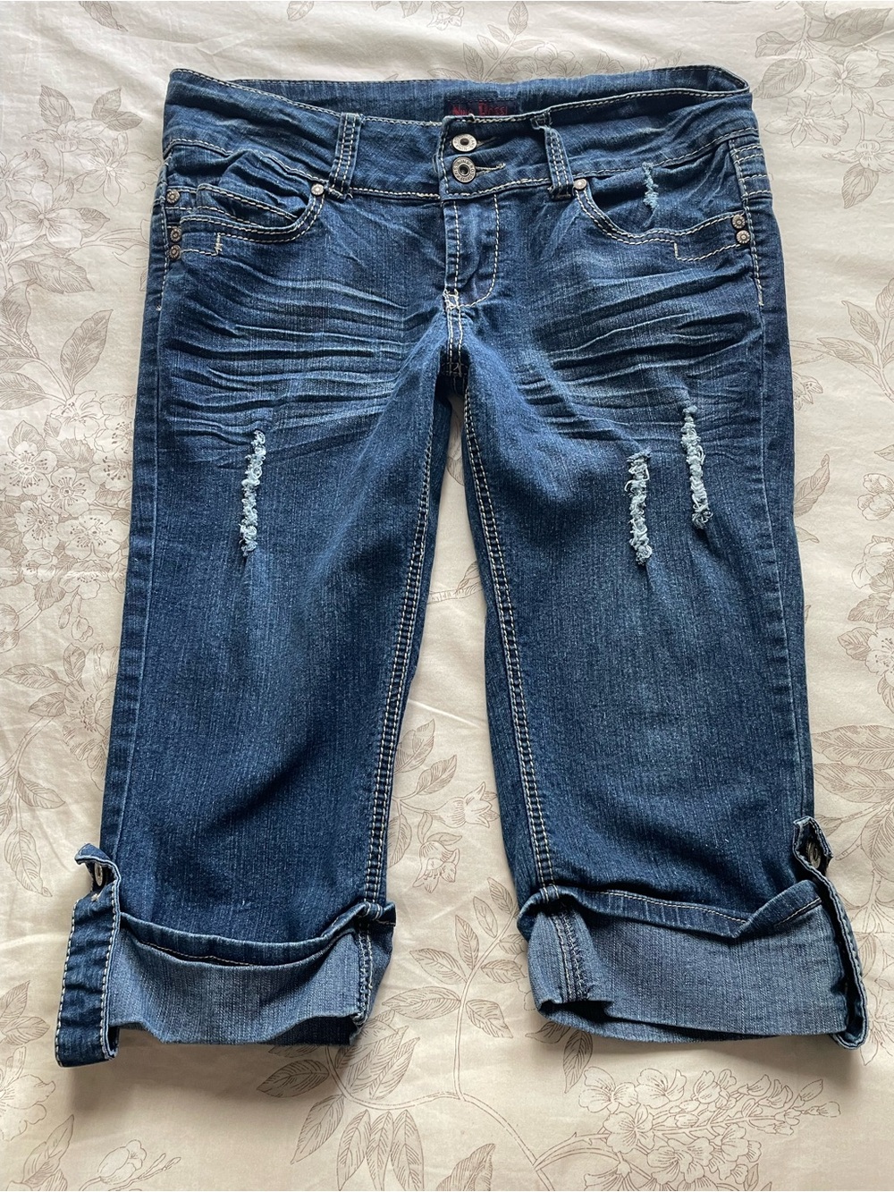Y2K Low Rise Denim Flap Pocket Bling Capri 8 Bratz Casual Crop 00s Chic Party